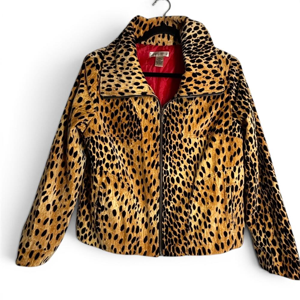 VINTAGE L 90's Leopard print jacket Fleece Bomber Full Zip Animal